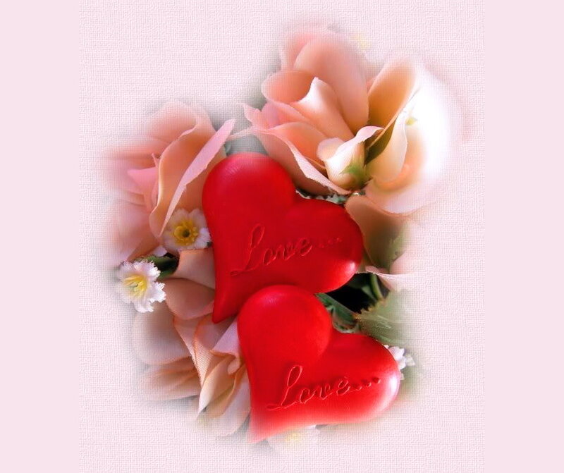 Red Hearts with Flowers — Romantic