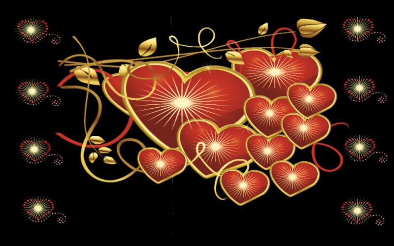 Red Hearts with Gold Outlines