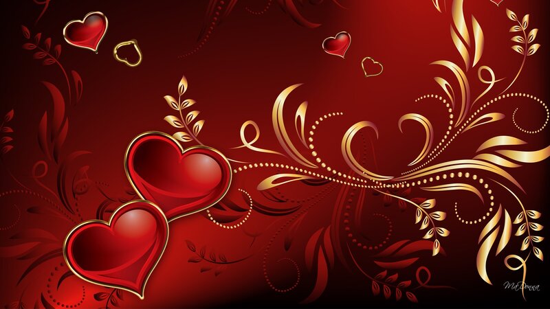 Red Hearts with Gold Swirls — Romantic