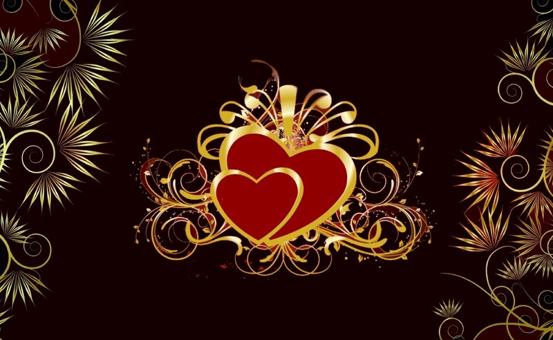 red hearts with gold swirls