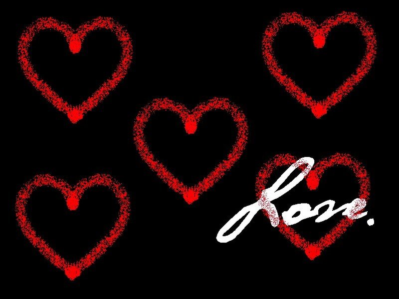 red hearts with love text