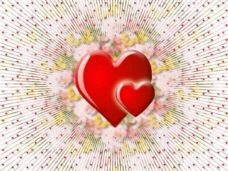 Red hearts with radiating pattern