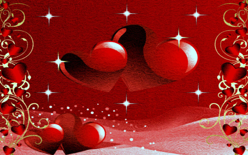 Red Hearts with Sparkles — Romantic, Digital Art