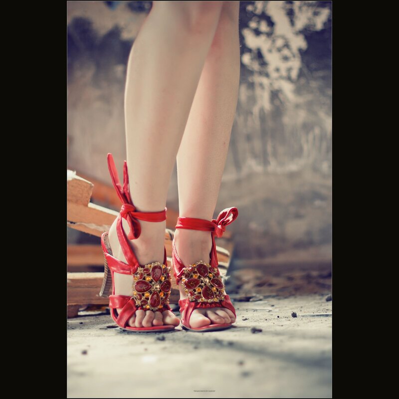red heels with gemstones