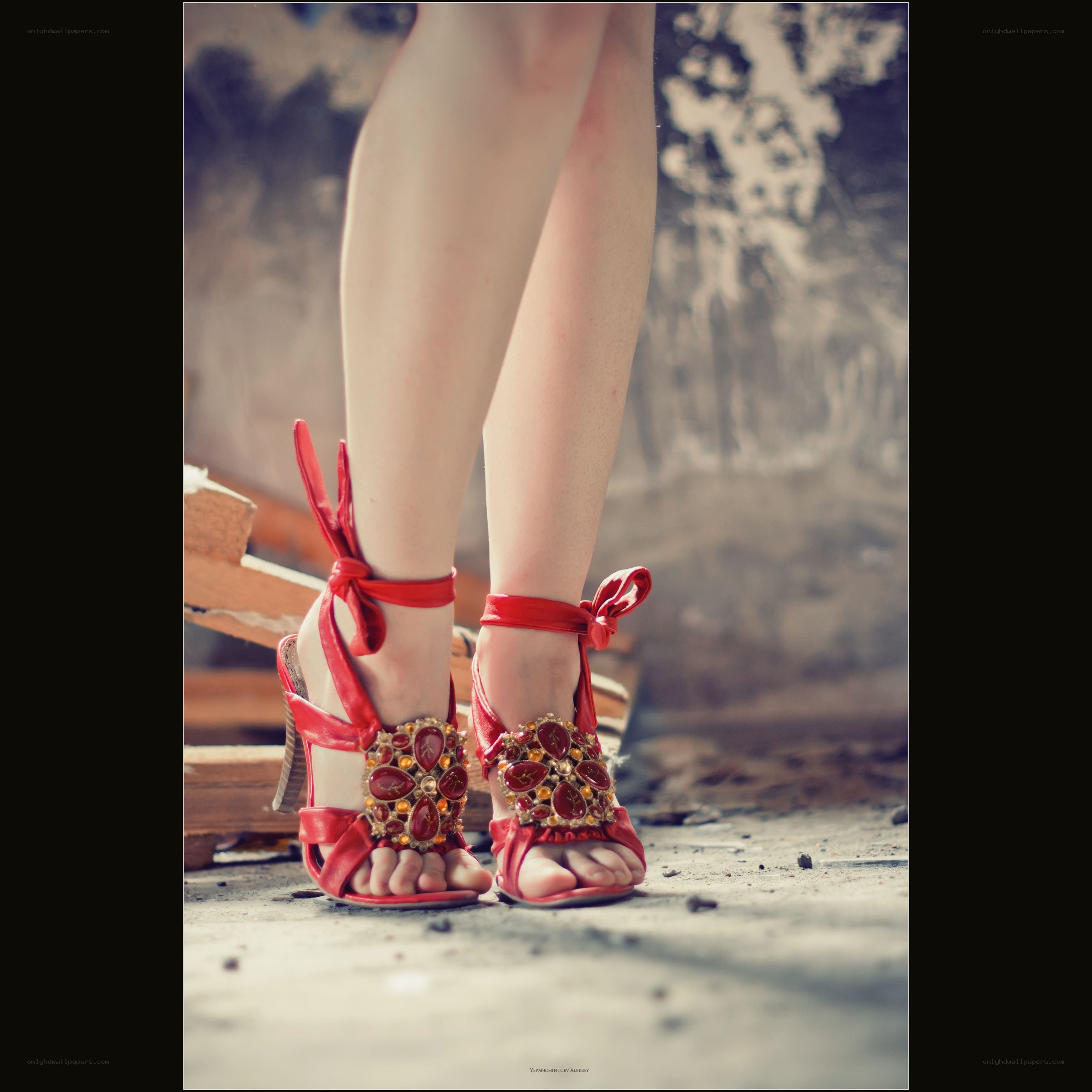 red heels with gemstones