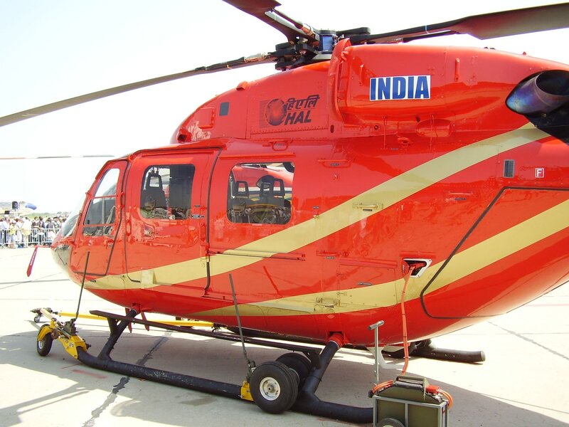 Red helicopter on display