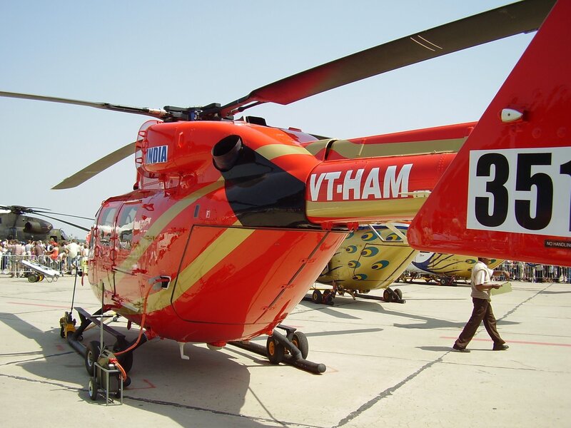 Red helicopter on display