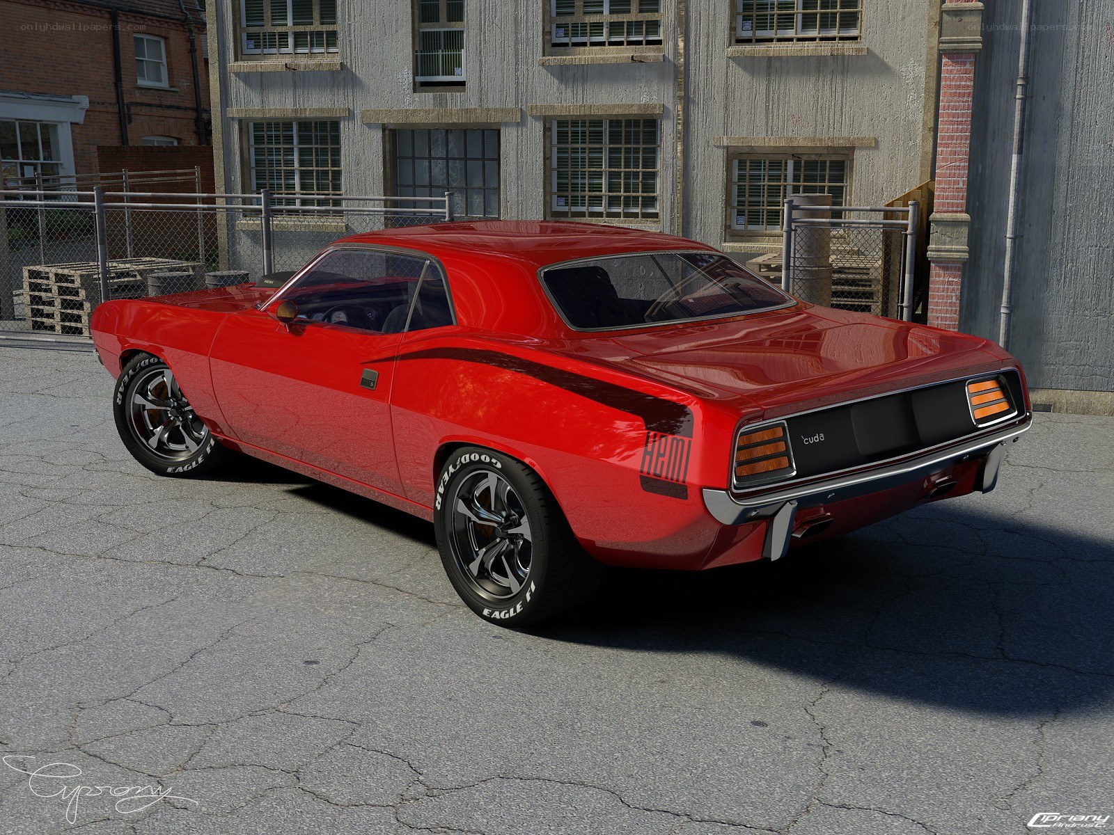 Red Hemi muscle car