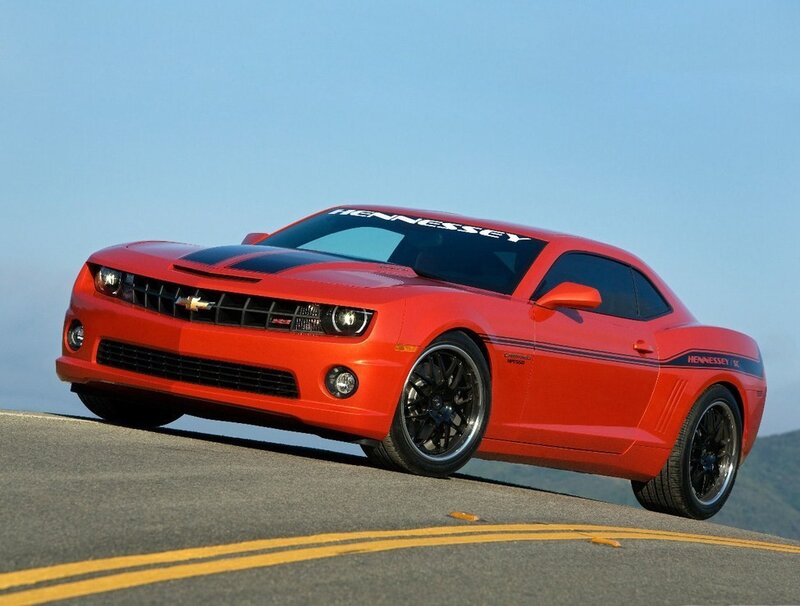 Red Hennessey Camaro on road