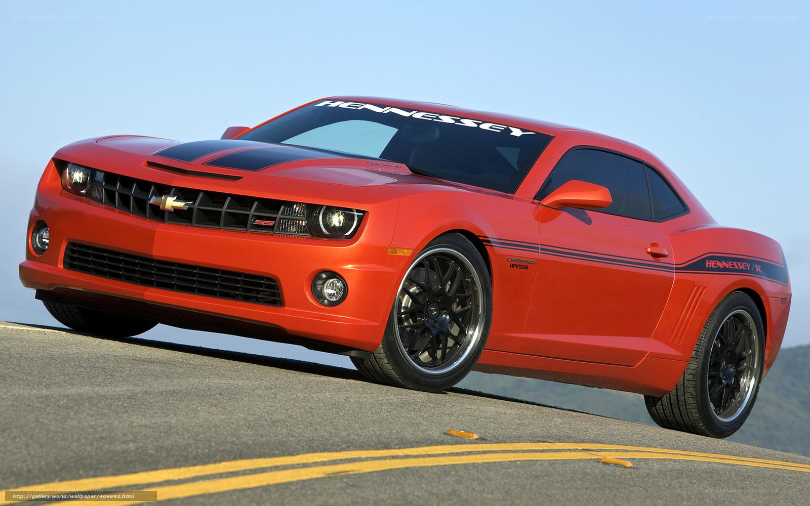 Red Hennessey Camaro on road