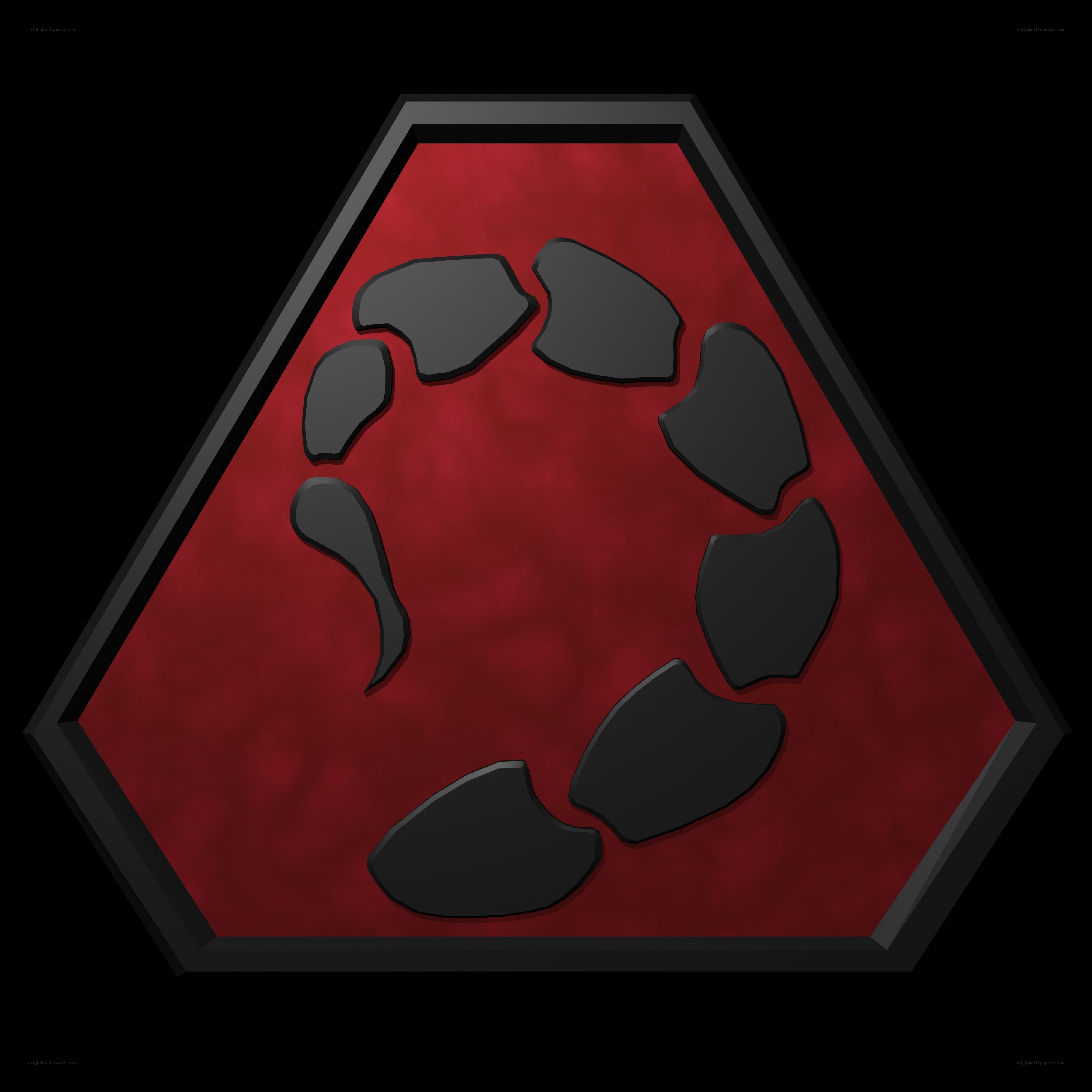 red hexagon with black shapes
