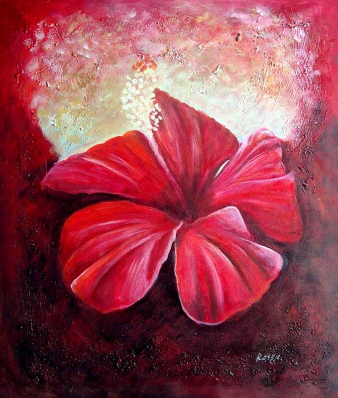 Red hibiscus flower painting