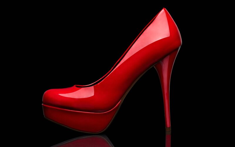 Red High-heeled Shoe — Dramatic, Photograph, Platform Sole, Stiletto Heel, Black Background