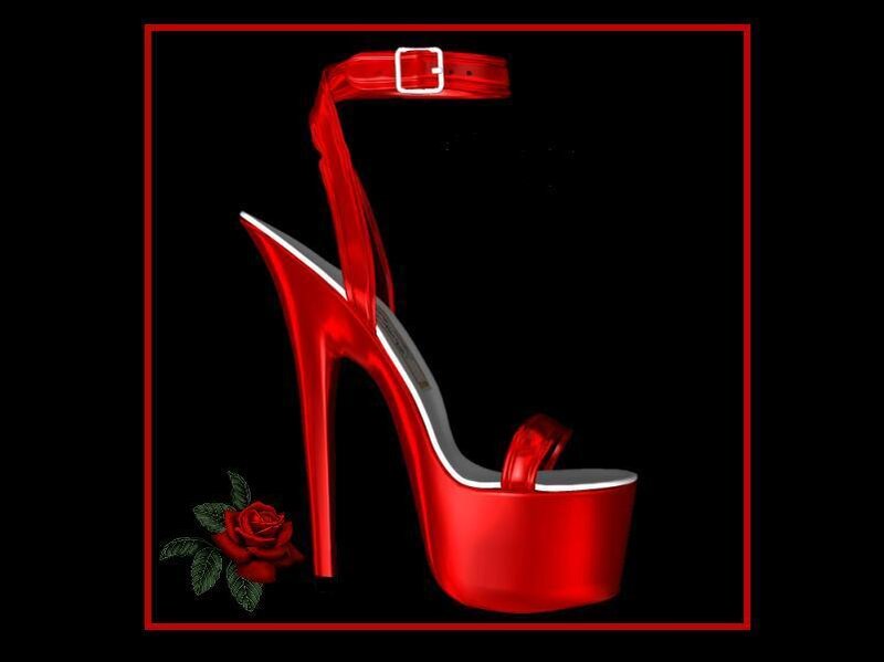 red high-heeled shoe with rose