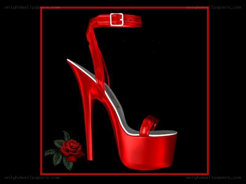 red high-heeled shoe with rose