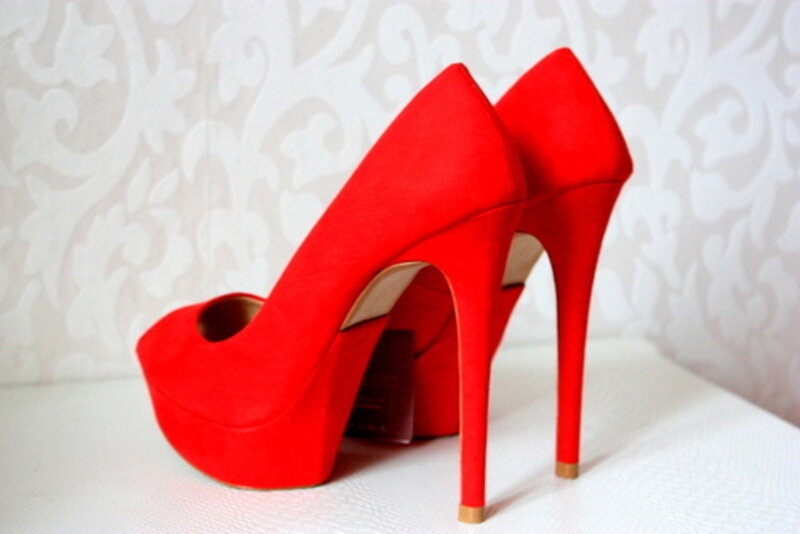 Red High-heeled Shoes — Neutral, Photograph, Platform