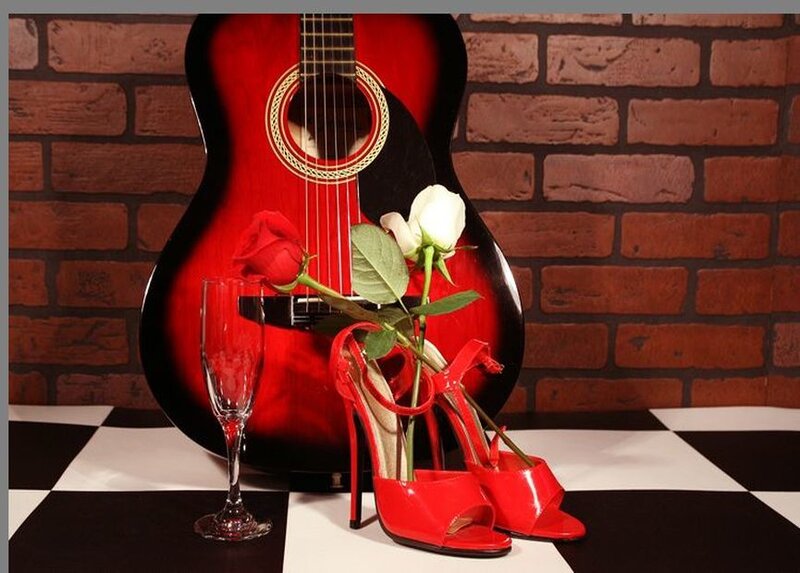 Red High Heels and Guitar