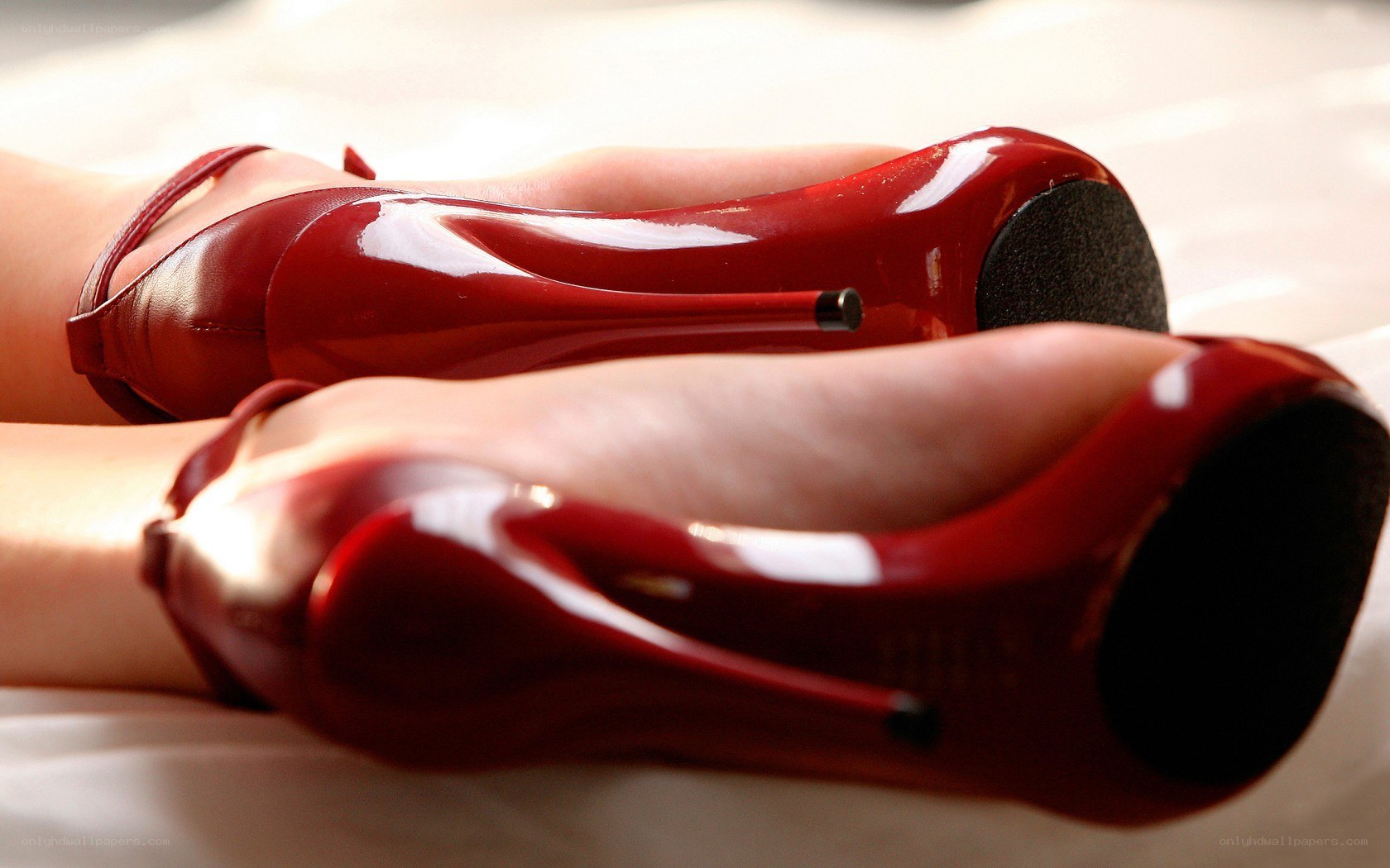 red high heels on feet