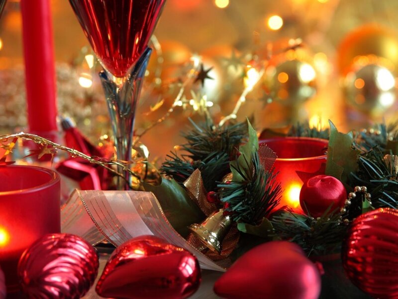 Red Holiday Ornaments — Festive, Winter, Photograph