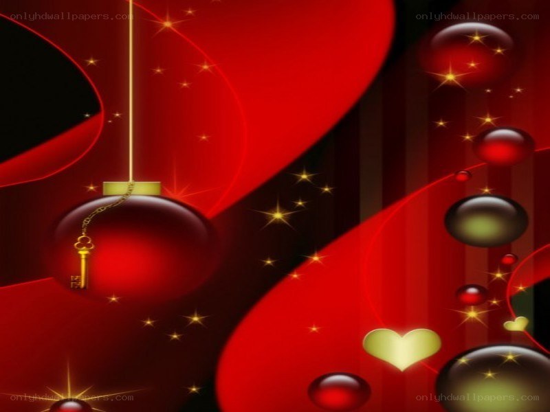 Red holiday ornaments with key