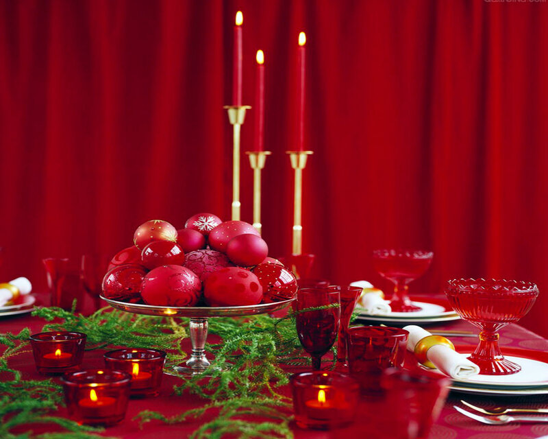 Red Holiday Table Setting — Festive, Night