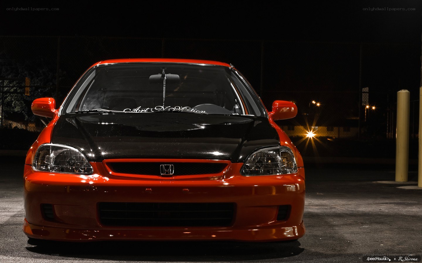 red honda civic at night