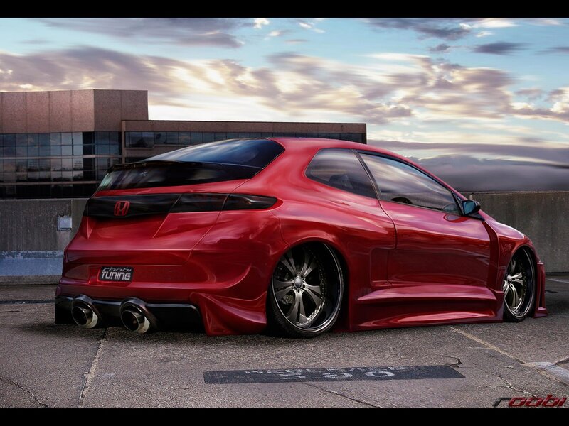Red Honda Civic Tuned Car