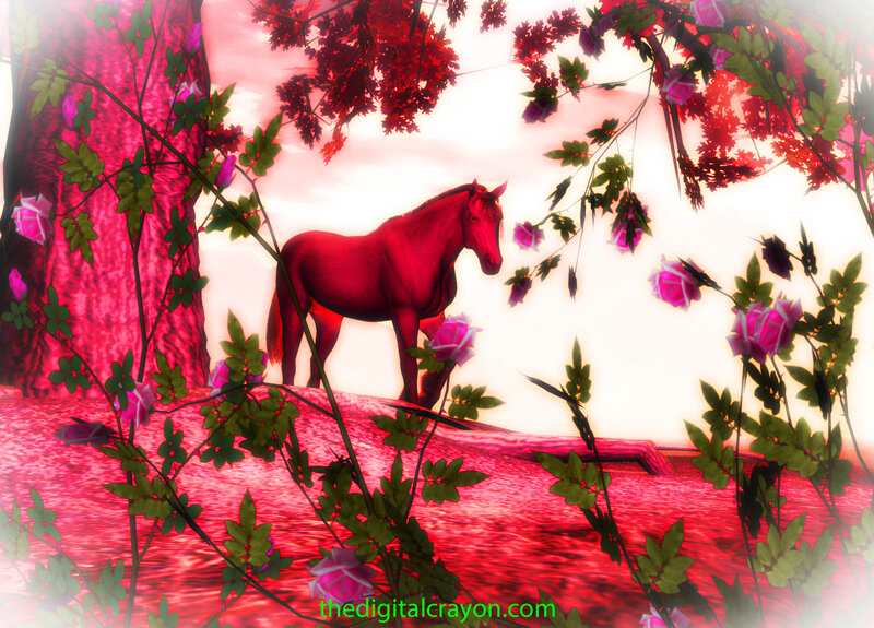 Red Horse in Garden