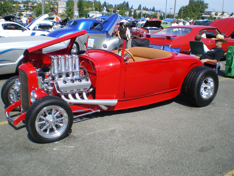 Red hot rod at car show