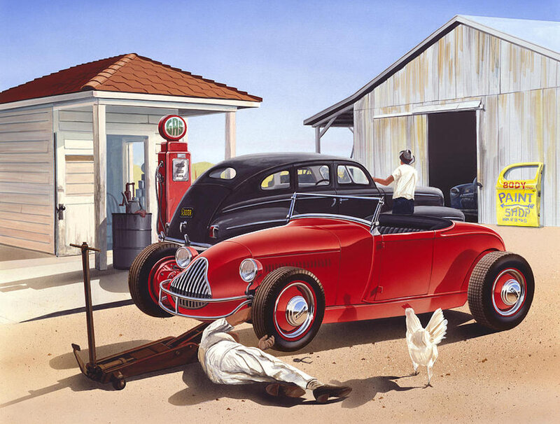 Red Hot Rod Car — Calm, Afternoon, Illustration