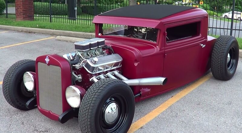 Red Hot Rod Car — Calm, Afternoon, Photograph, Fence