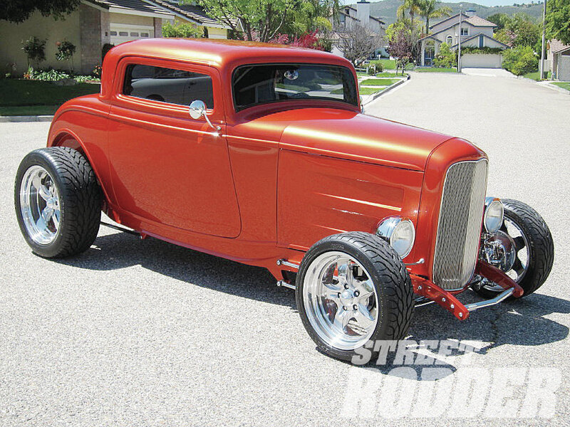 Red Hot Rod Car — Calm, Afternoon, Photograph, House