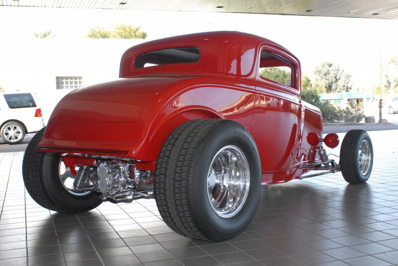 Red Hot Rod Car — Calm, Afternoon, Photograph, Tires