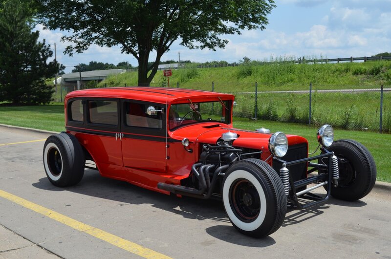 Red Hot Rod Car — Calm, Afternoon, Photograph, Tree