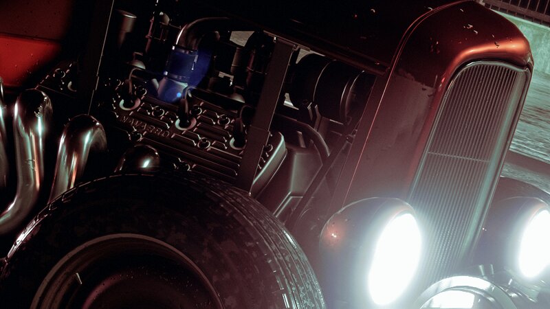 Red Hot Rod Car — Dark, Night