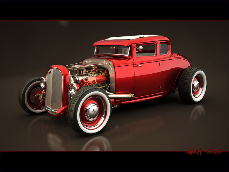 Red Hot Rod Car — Dramatic, 3d Render, Engine