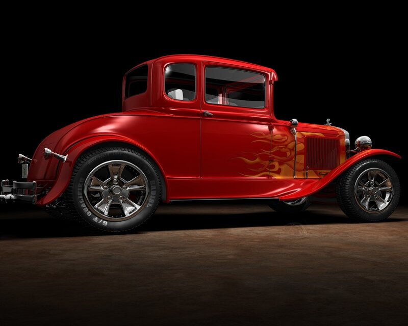 Red Hot Rod Car — Dramatic, 3d Render, Flames