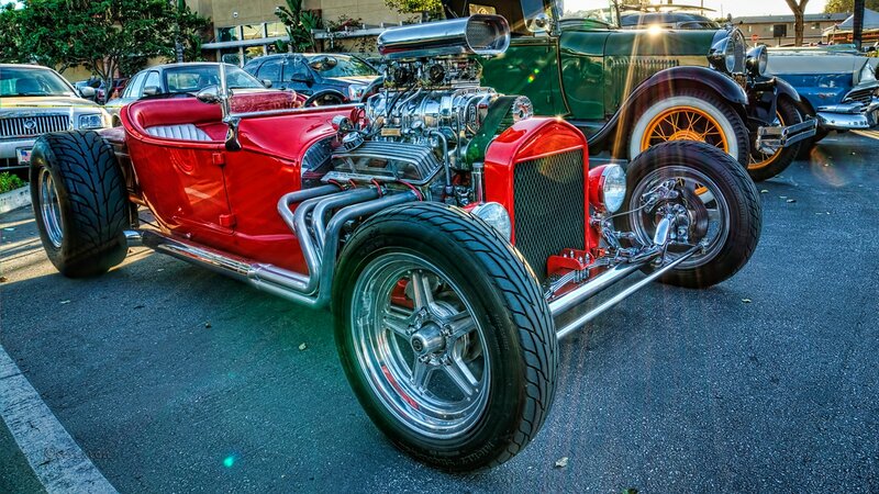 Red Hot Rod Car — Dramatic, Afternoon, Photograph, Classic Cars