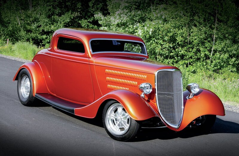 Red Hot Rod Car — Dramatic, Afternoon, Photograph, Road