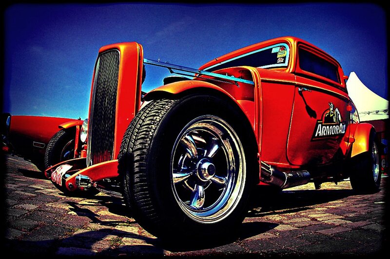 Red Hot Rod Car — Dramatic, Afternoon, Photograph, Tire