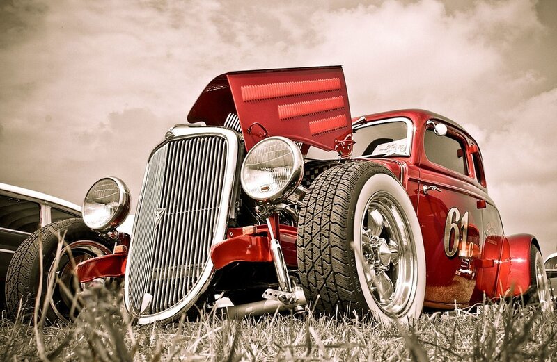 Red Hot Rod Car — Dramatic, Daytime