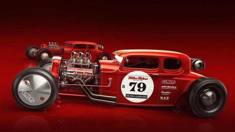 Red Hot Rod Car — Dramatic, Digital Art, Engine