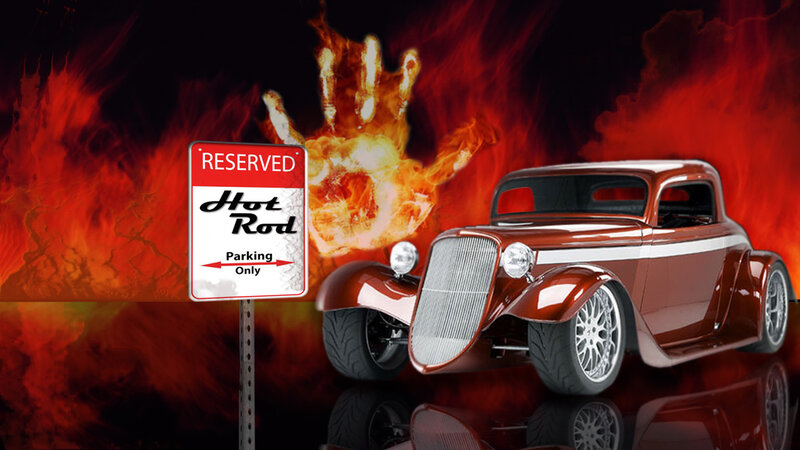 Red Hot Rod Car — Dramatic, Digital Art, Flame Hand