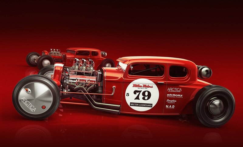 Red Hot Rod Car — Dramatic, Digital Art