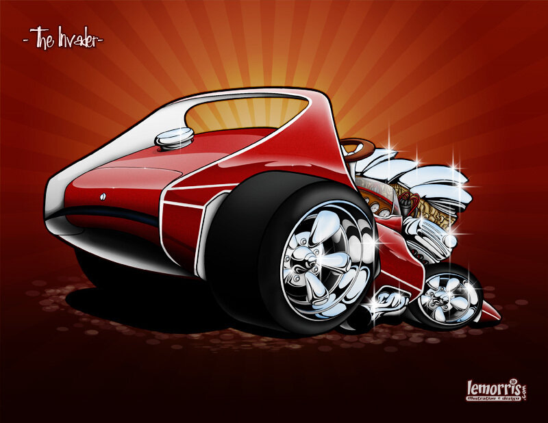 Red Hot Rod Car — Dramatic, Illustration, Engine