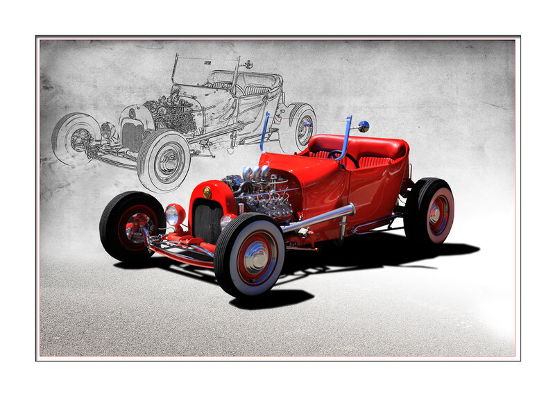 Red Hot Rod Car — Dramatic, Illustration