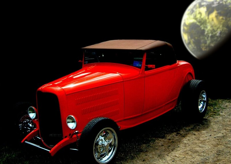Red Hot Rod Car — Dramatic, Night, Digital Art, Planet
