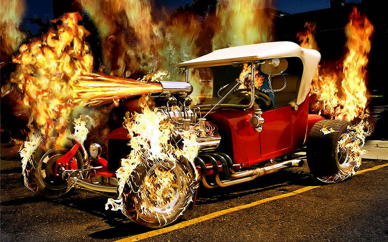Red Hot Rod Car — Dramatic, Night, Digital Art