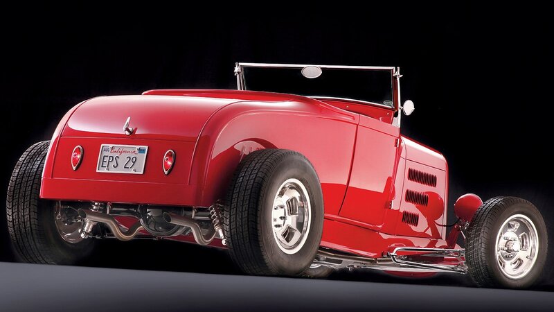 Red Hot Rod Car — Dramatic, Photograph, California License Plate, Chrome Wheels