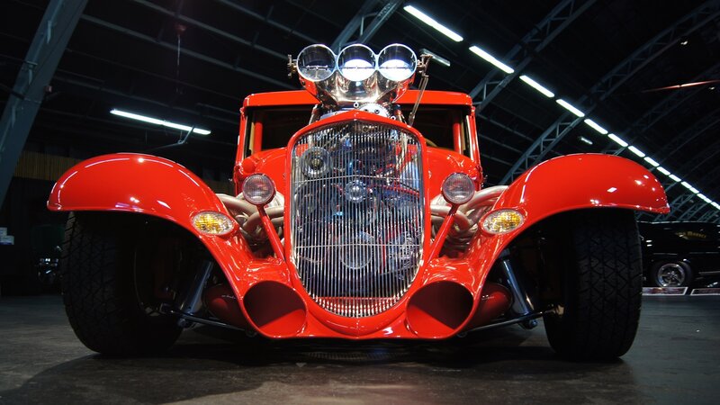 Red Hot Rod Car — Dramatic, Photograph, Engine, Grille